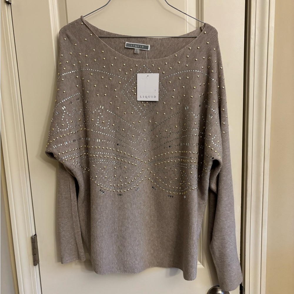 Liquido Women's Beige Sweater with Embellished Design